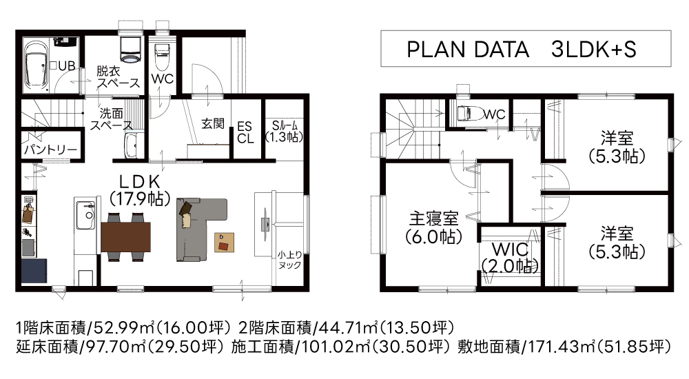 約30坪に家事動線と収納をまとめた3LDK＋S